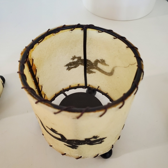 Raw Cowhide Set Of 3 Lizard Candle Holders Brown Metal Frames Southwestern Boho - Picture 6 of 12